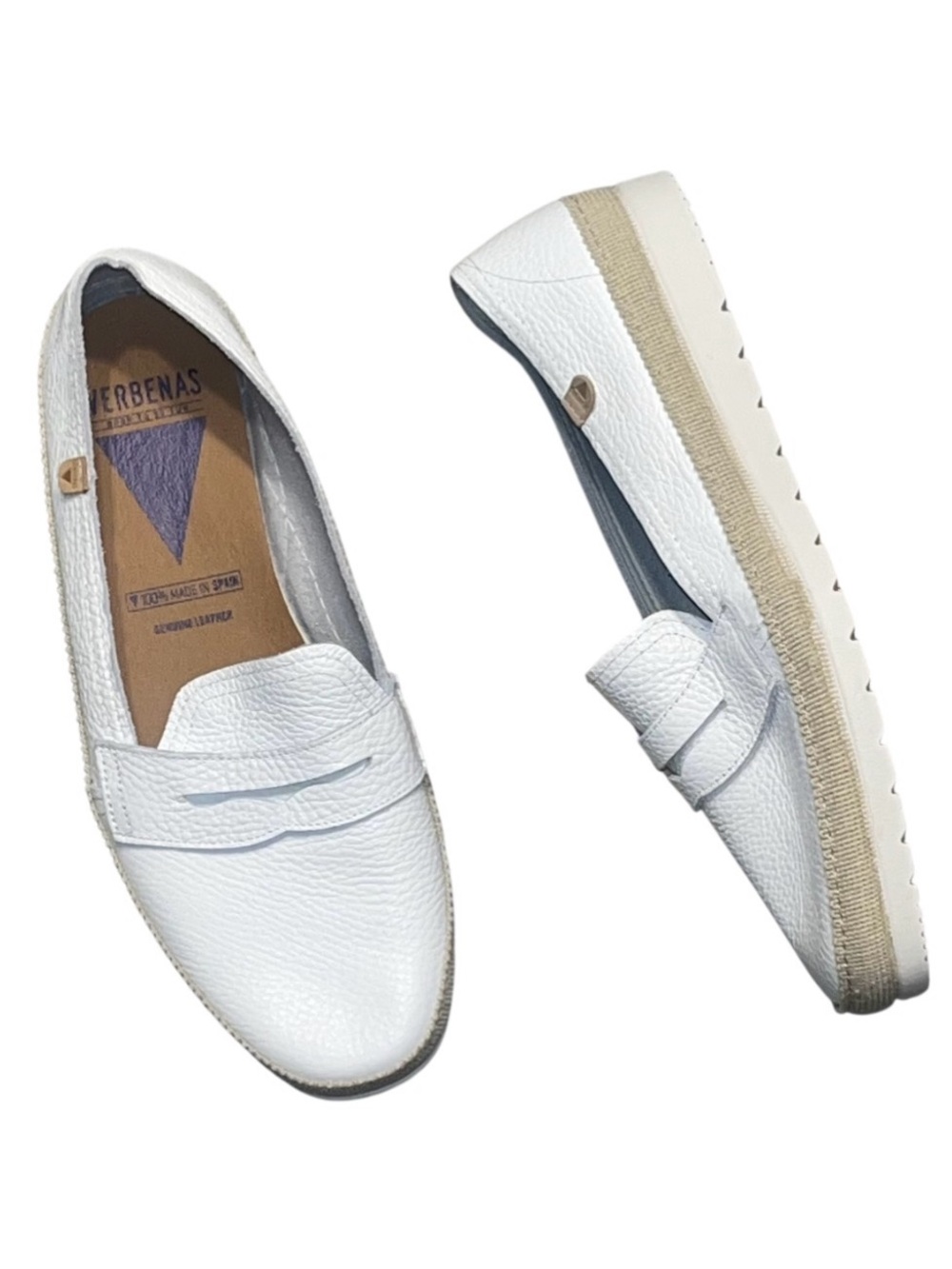 Verbenas White Slip On Loafers Women’s US8 EUR 39 NWOB Leather Spain Canvas